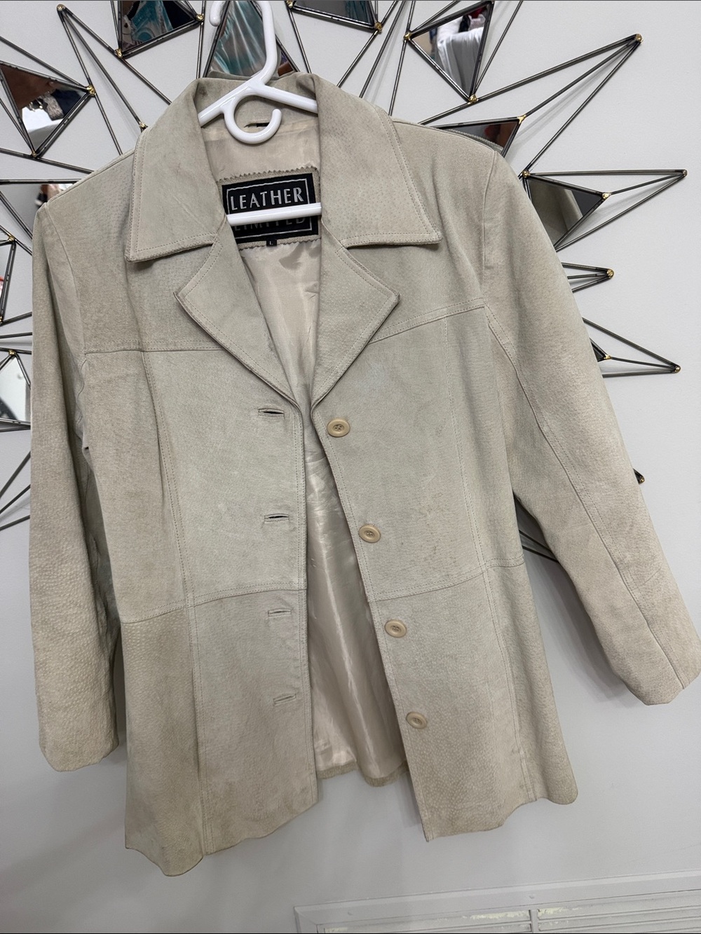 Women’s Light Beige Suede Leather Jacket - Classic Button Front